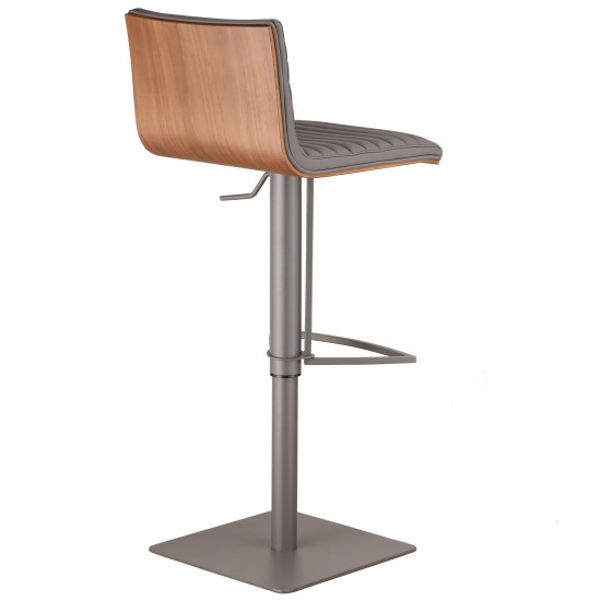 Café Adjustable Height Swivel Grey Faux Leather and Walnut Wood Bar Stool