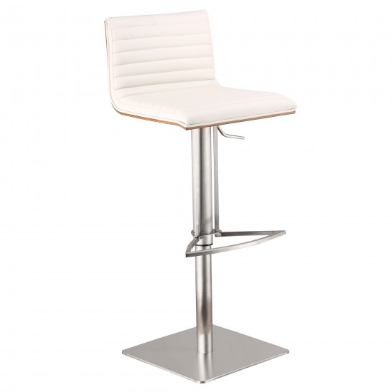 Café Adjustable Height Swivel White Faux Leather and Walnut Bar Stool