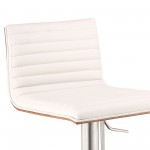 Café Adjustable Height Swivel White Faux Leather and Walnut Bar Stool