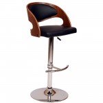 Malibu Swivel Barstool In Black PU/ Walnut Veneer and Chrome Base