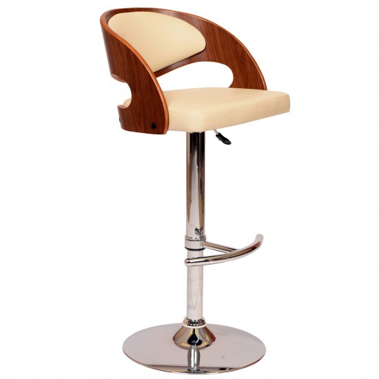 Malibu Swivel Barstool In Cream PU/ Walnut Veneer and Chrome Base