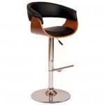 Paris Black Faux Leather Adjustable Height Swivel Walnut Wood & Chrome Bar Stool