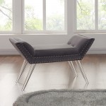 Silas Ottoman Bench in Gray Tufted Velvet with Nailhead Trim and Acrylic Legs