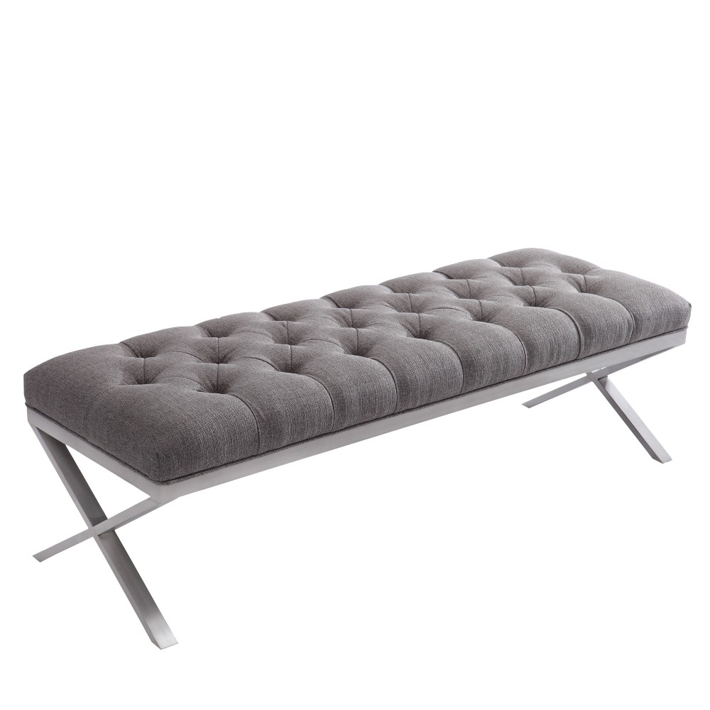 Milo Bench in Brushed Stainless Steel finish with Gray Fabric Milo Bench in Brushed Stainless Steel finish with Gray Fabric