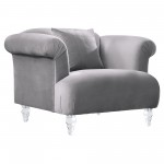 Elegance Contemporary Sofa Chair in Gray Velvet with Acrylic Legs