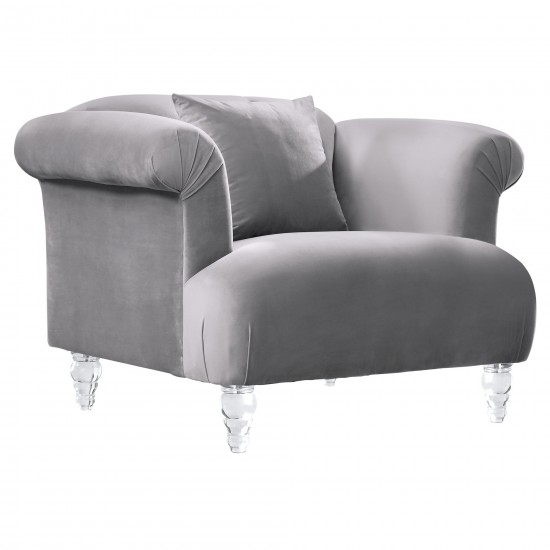 Elegance Contemporary Sofa Chair in Gray Velvet with Acrylic Legs