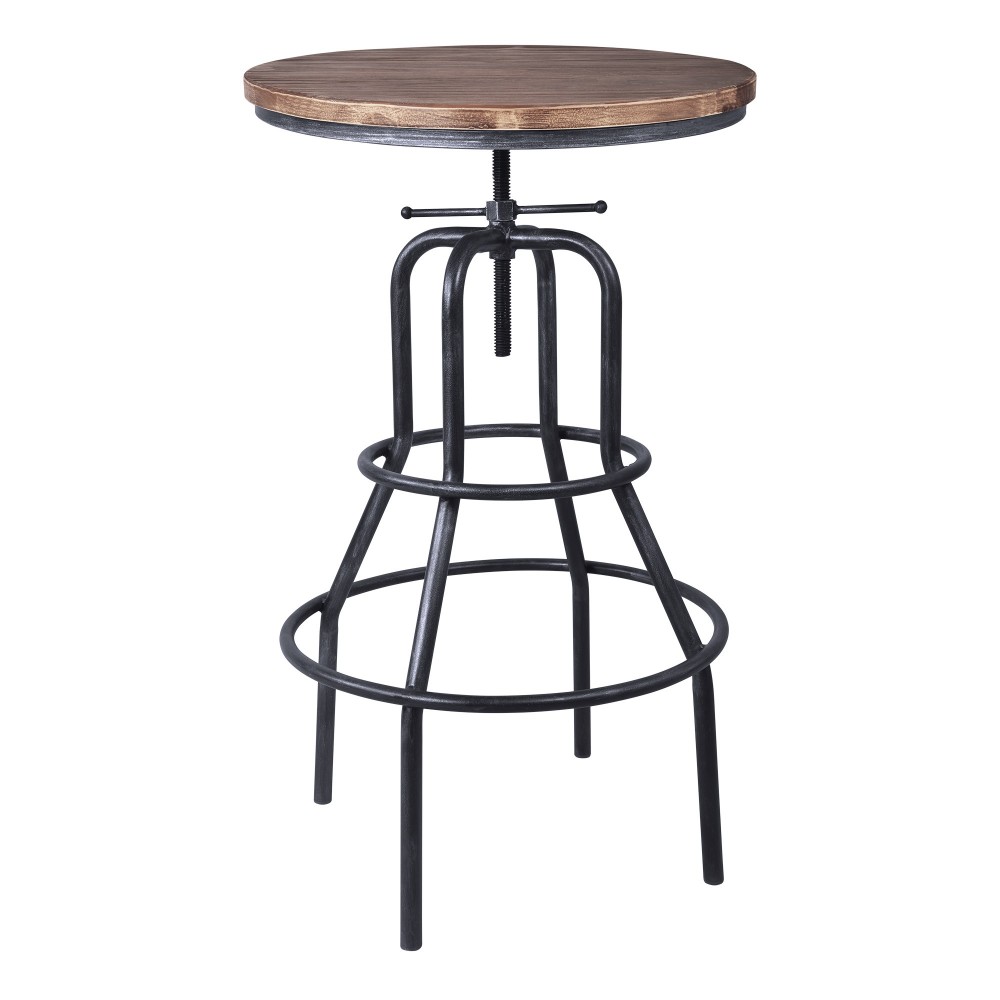 Titan Industrial Adjustable Pub Table in Industrial Gray and Pine Wood Top