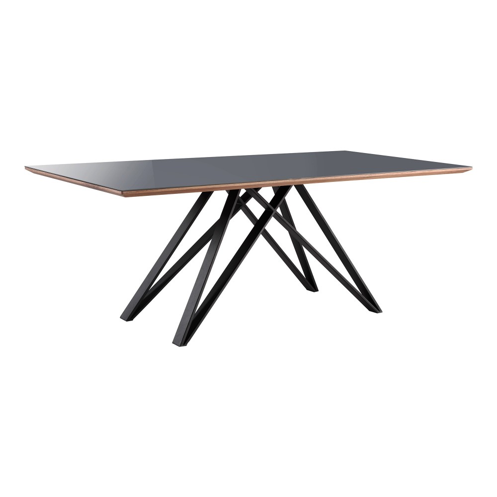 Urbino Dining Table in Matte Black Finish with Walnut and Dark Gray Glass Top