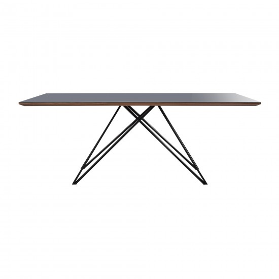 Urbino Dining Table in Matte Black Finish with Walnut and Dark Gray Glass Top