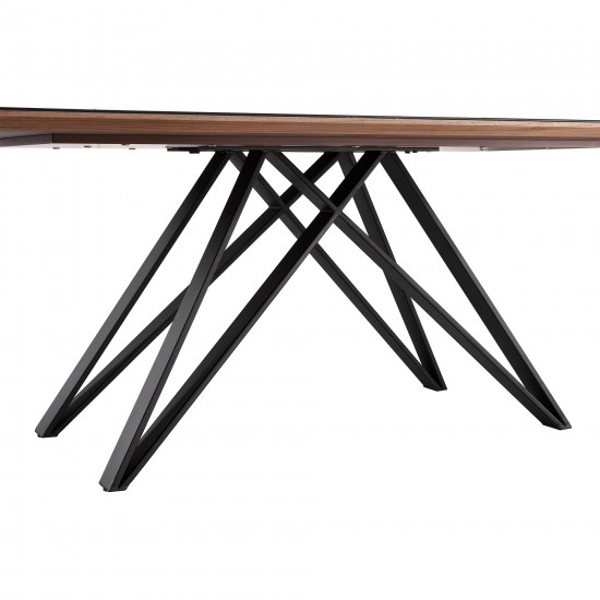 Urbino Dining Table in Matte Black Finish with Walnut and Dark Gray Glass Top