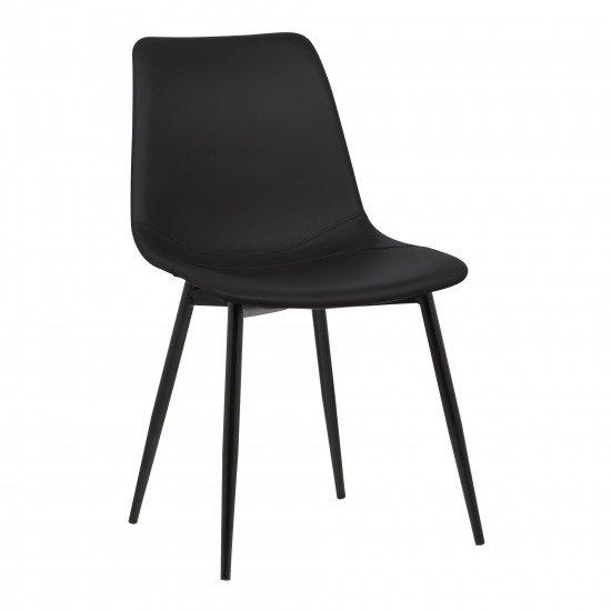 Monte Dining Chair in Black Faux Leather w/ Black Powder Coated Metal Legs