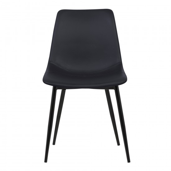 Monte Dining Chair in Black Faux Leather w/ Black Powder Coated Metal Legs