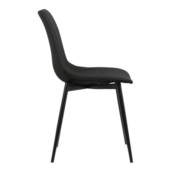 Monte Dining Chair in Black Faux Leather w/ Black Powder Coated Metal Legs