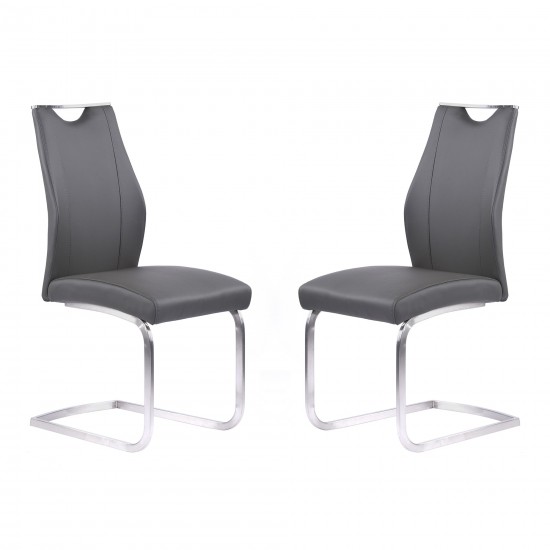 Bravo Dining Chair in Gray Faux Leather - Set of 2