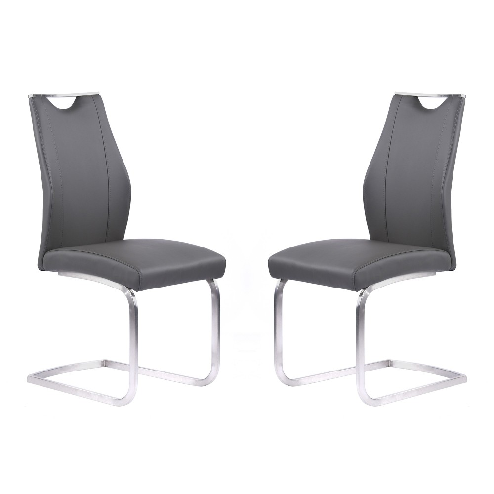 Bravo Dining Chair in Gray Faux Leather - Set of 2