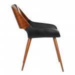 Panda Mid-Century Dining Chair in Walnut Finish and Black Faux Leather