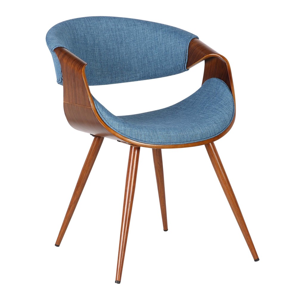 Butterfly Mid-Century Dining Chair in Walnut Finish and Blue Fabric