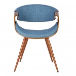 Butterfly Mid-Century Dining Chair in Walnut Finish and Blue Fabric