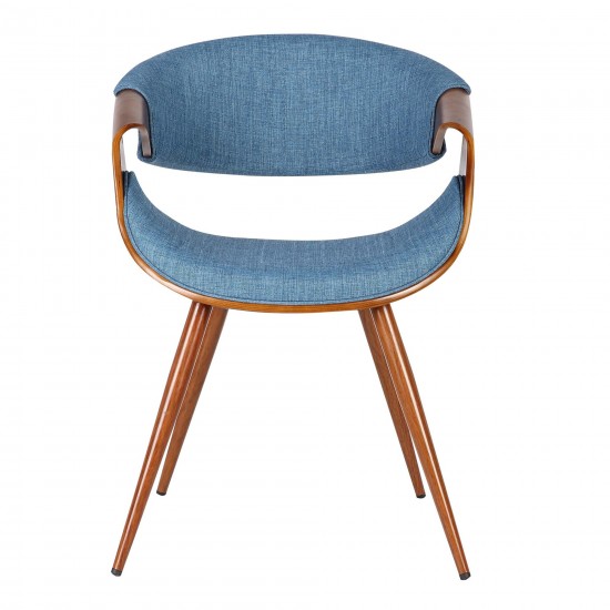 Butterfly Mid-Century Dining Chair in Walnut Finish and Blue Fabric