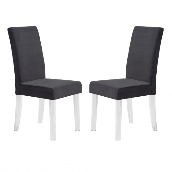 Dalia Modern and Dining Chair in Black Velvet w/ Acrylic Legs - Set of 2