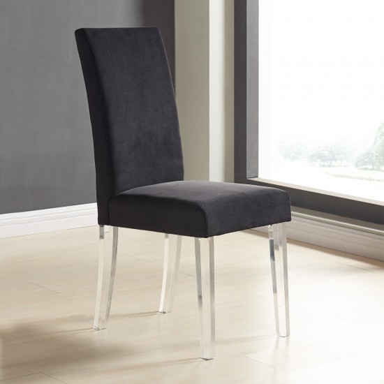 Dalia Modern and Dining Chair in Black Velvet w/ Acrylic Legs - Set of 2