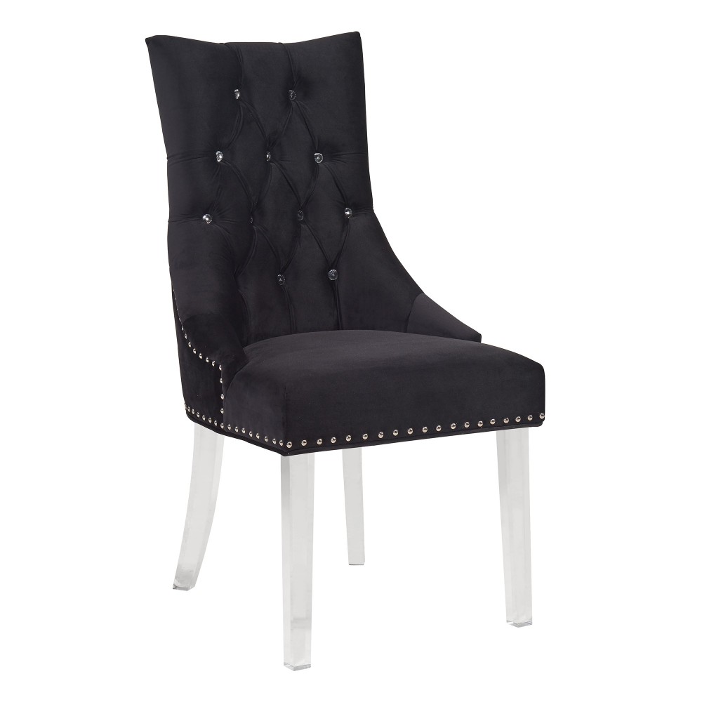 Gobi Modern & Contemporary Tufted Dining Chair in Black Velvet with Acrylic Legs