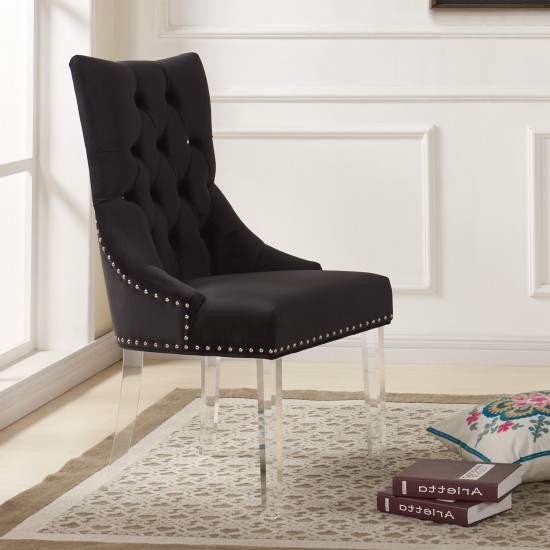 Gobi Modern & Contemporary Tufted Dining Chair in Black Velvet with Acrylic Legs