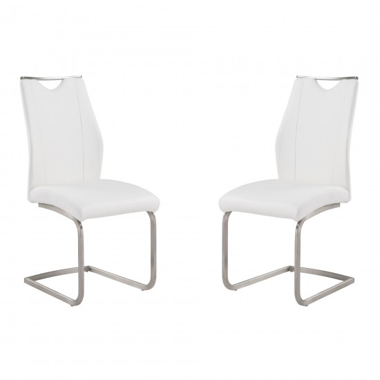 Bravo Dining Chair In White Faux Leather - Set of 2