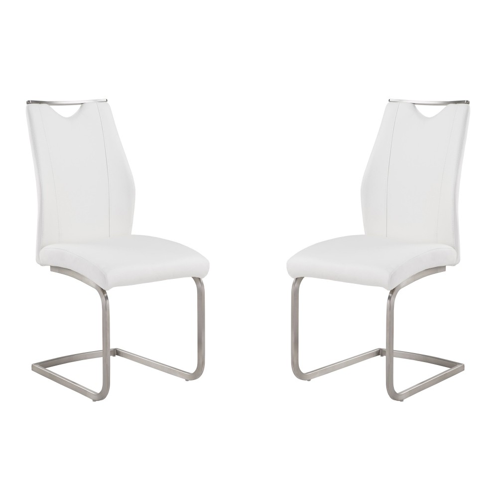 Bravo Dining Chair In White Faux Leather - Set of 2