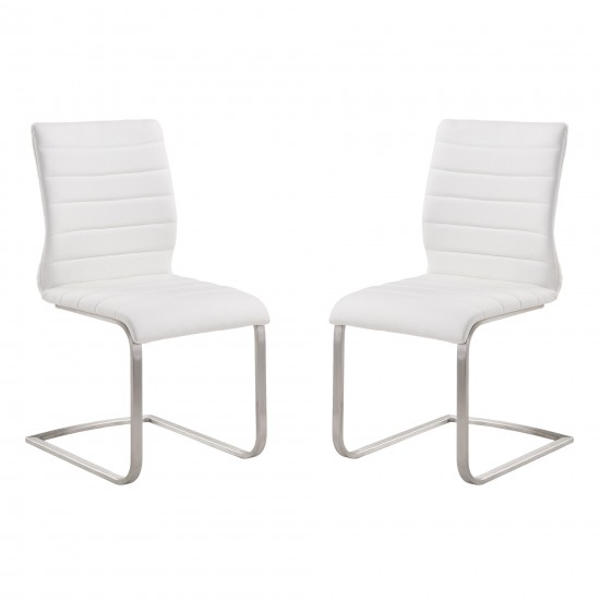 Fusion Contemporary Side Chair In White and Stainless Steel - Set of 2