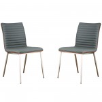 Café Brushed Stainless Steel Dining Chair in Gray Faux Leather - Set of 2