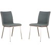 Café Brushed Stainless Steel Dining Chair in Gray Faux Leather - Set of 2