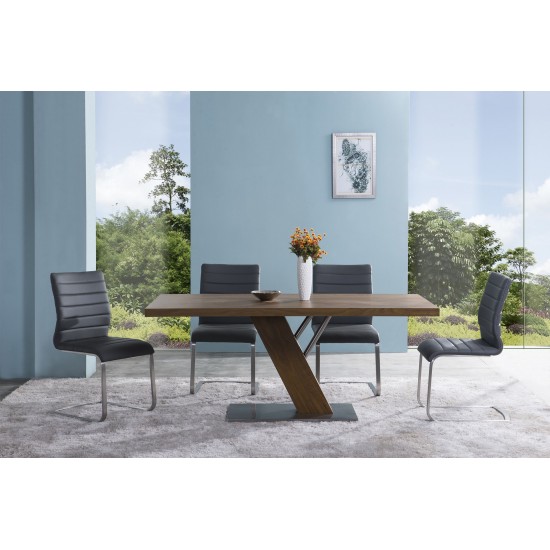 Fusion Contemporary Dining Table In Walnut Wood Top and Stainless Steel