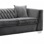 Cambridge Contemporary Loveseat in Brushed Stainless Steel and Dark Gray Velvet