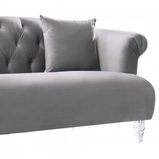 Elegance Contemporary Loveseat in Gray Velvet with Acrylic Legs