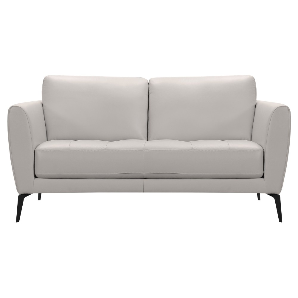 Hope Contemporary Loveseat in Genuine Dove Gray Leather with Black Metal Legs