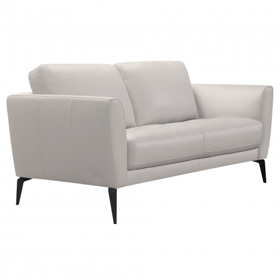 Hope Contemporary Loveseat in Genuine Dove Gray Leather with Black Metal Legs