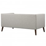 Hudson Mid-Century Button-Tufted Loveseat in Beige Linen and Walnut Legs