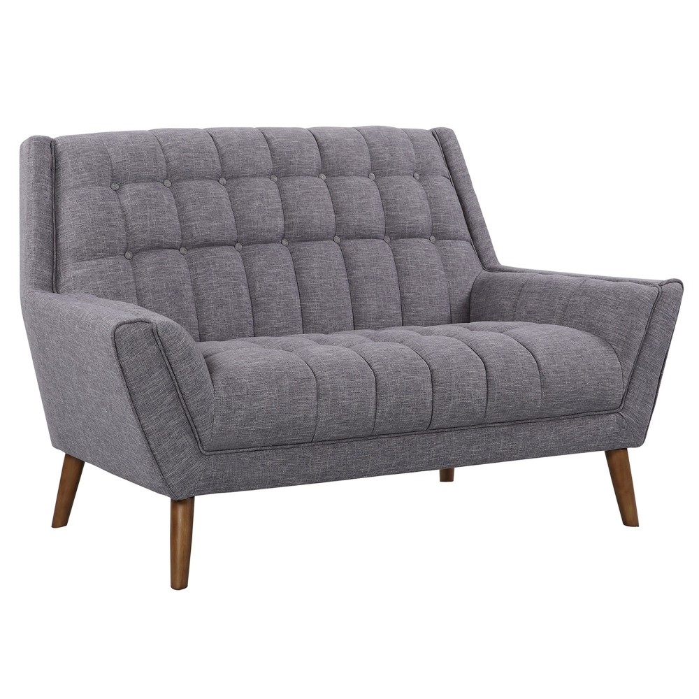 Cobra Mid-Century Modern Loveseat in Dark Gray Linen and Walnut Legs