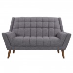 Cobra Mid-Century Modern Loveseat in Dark Gray Linen and Walnut Legs