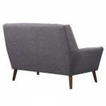 Cobra Mid-Century Modern Loveseat in Dark Gray Linen and Walnut Legs