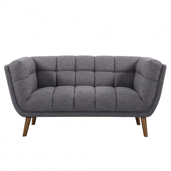 Phantom Mid-Century Modern Loveseat in Dark Gray Linen and Walnut Legs