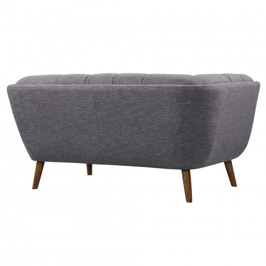 Phantom Mid-Century Modern Loveseat in Dark Gray Linen and Walnut Legs