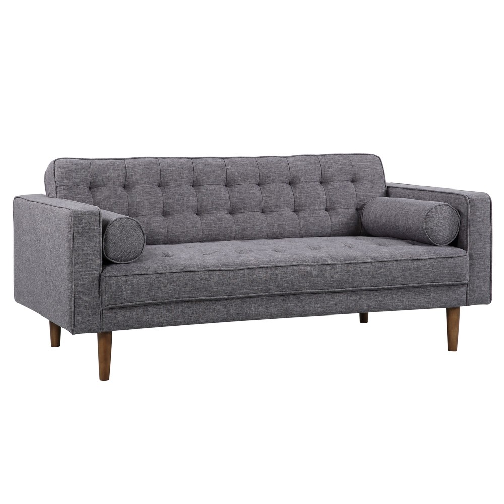 Element Mid-Century Modern Loveseat in Dark Gray Linen and Walnut Legs Element Mid-Century Modern Loveseat in Dark Gray Linen and Walnut Legs