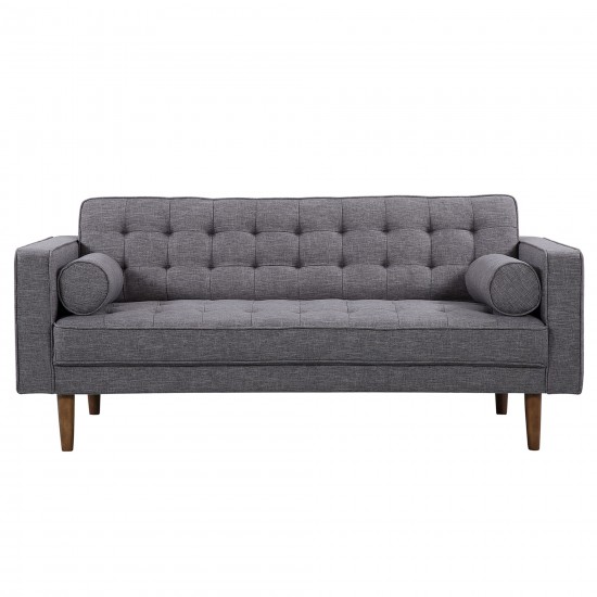 Element Mid-Century Modern Loveseat in Dark Gray Linen and Walnut Legs