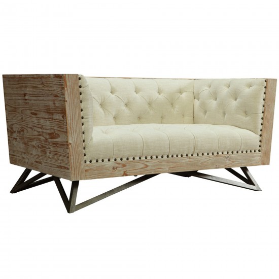 Regis Cream Loveseat With Pine Frame And Gunmetal Legs