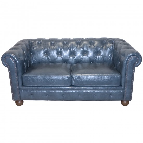 Winston Antique Blue Bonded Leather Loveseat