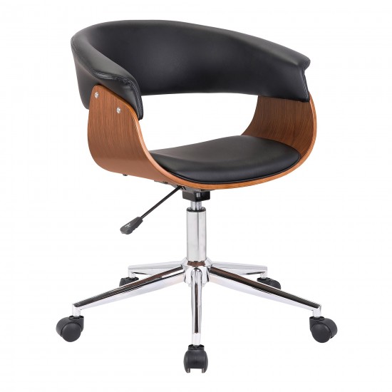 Bellevue Office Chair in Chrome Finish with Black Faux Leather and Walnut Veneer