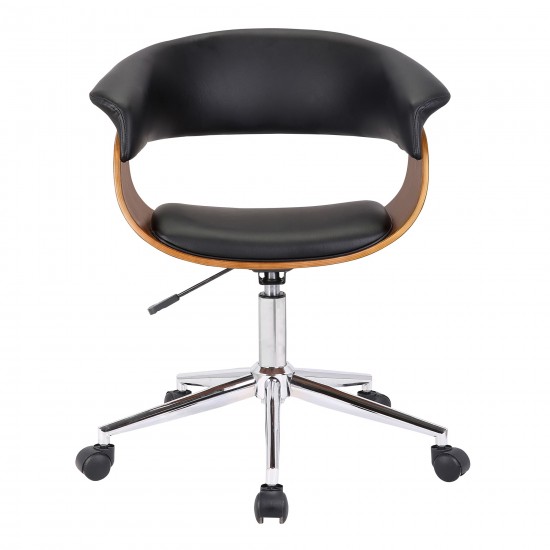 Bellevue Office Chair in Chrome Finish with Black Faux Leather and Walnut Veneer