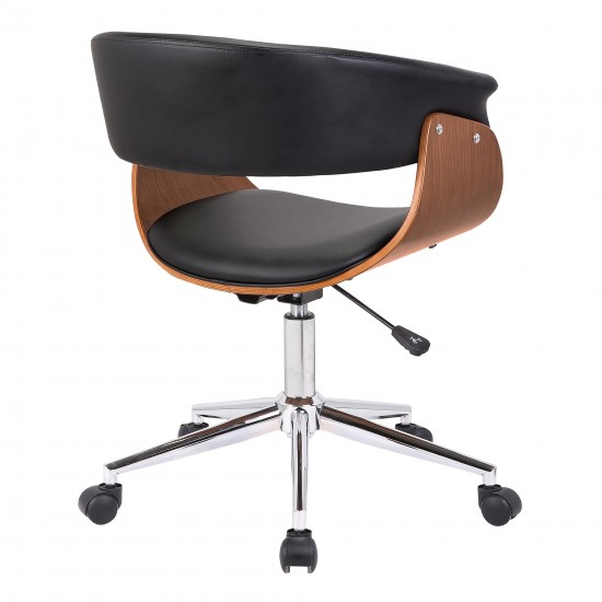 Bellevue Office Chair in Chrome Finish with Black Faux Leather and Walnut Veneer